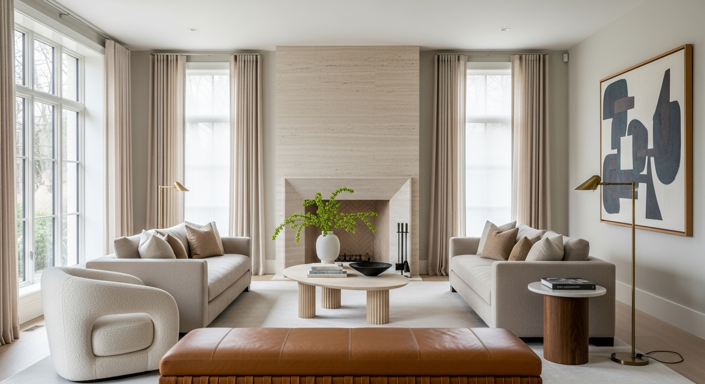Luxury formal living room interior, representative of homes in Greenwood Village, Colorado.